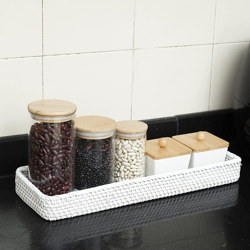 Rosecliff Heights Rattan Long Narrow Trays For Bathroom Sink Countertop Back Of Toilet Storage